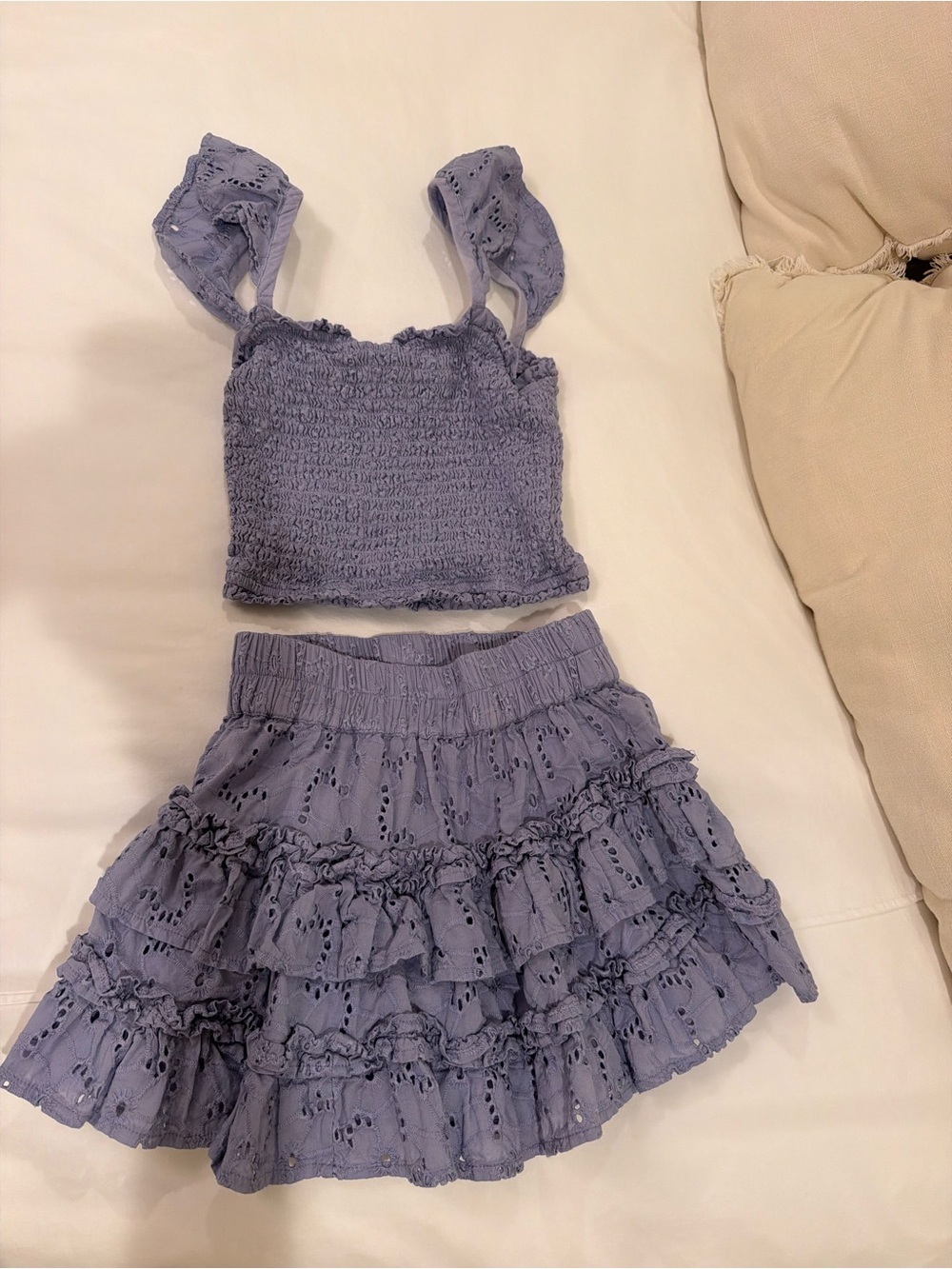 Cake For Dinner Smocked Eyelet Lavender Crop Top with Tie Straps